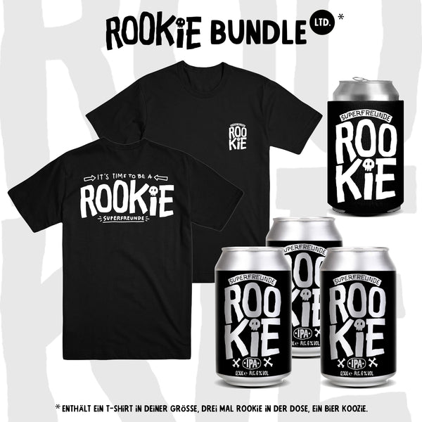 Pre-Order*: SUPERFREUNDE - Rookie Bundle (T-Shirt, 3 x 0,33l Rookie IPA & Bier Koozie)